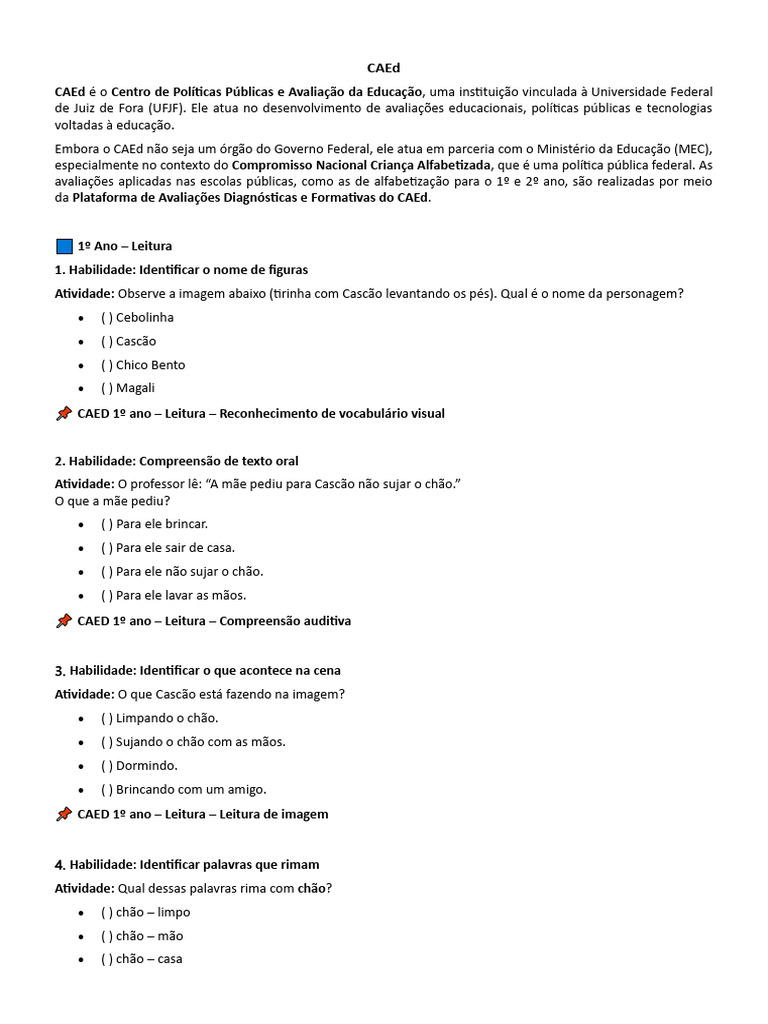 Avaliações de Leitura e Escrita CAEd | PDF | Sílaba | Escrita
