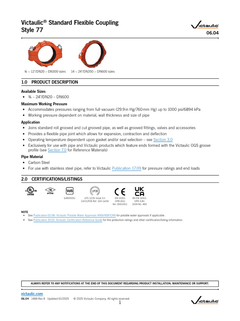 Victaulic Style 77 Coupling Overview | PDF | Pipe (Fluid Conveyance ...