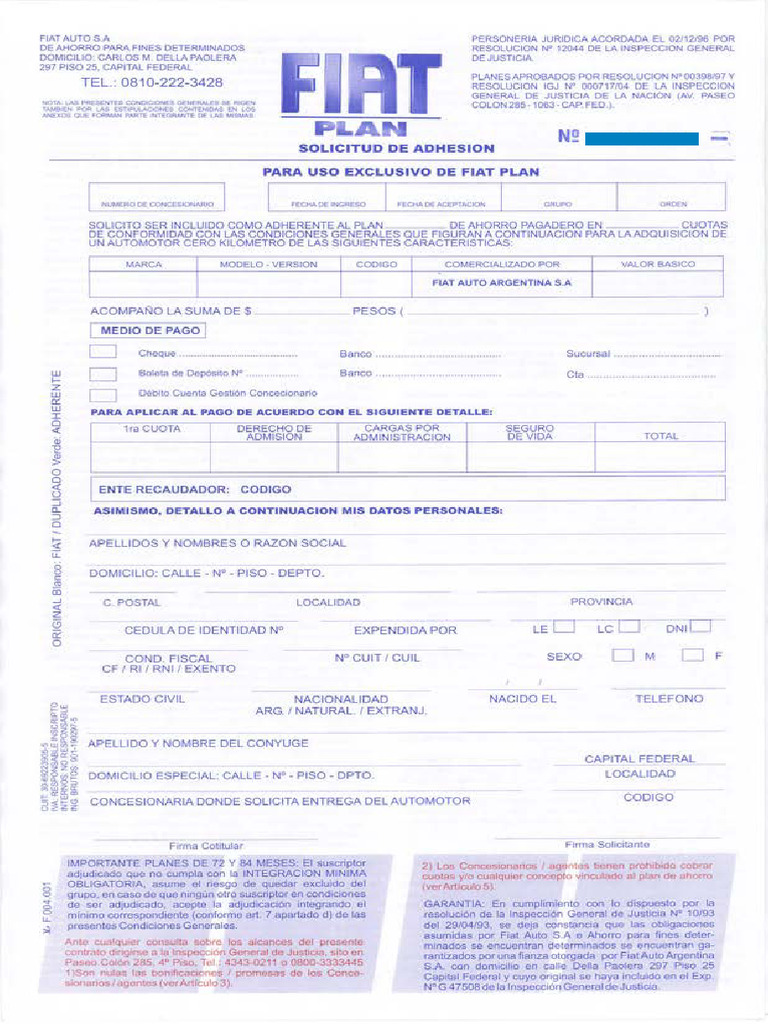 Solicitud de Adhesion Motcor Plan (1) - Comprimido | PDF