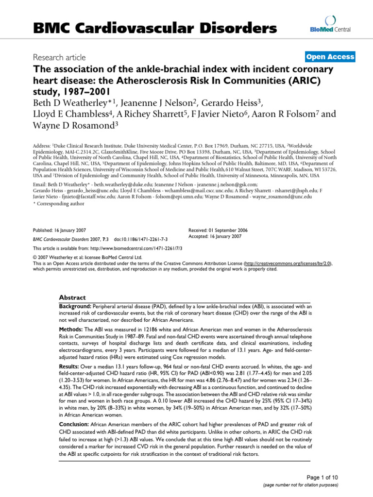 ABI and Coronary Heart Disease Risk | PDF | Coronary Artery Disease ...