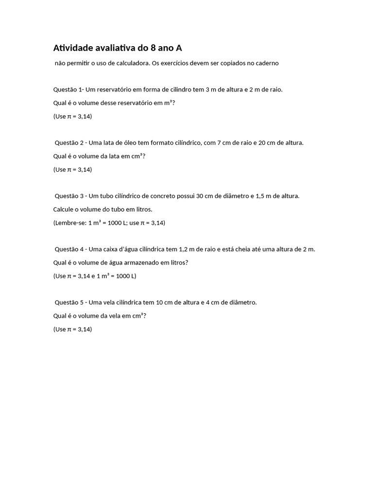 Atividade Avaliativa Do 8 Ano A | PDF