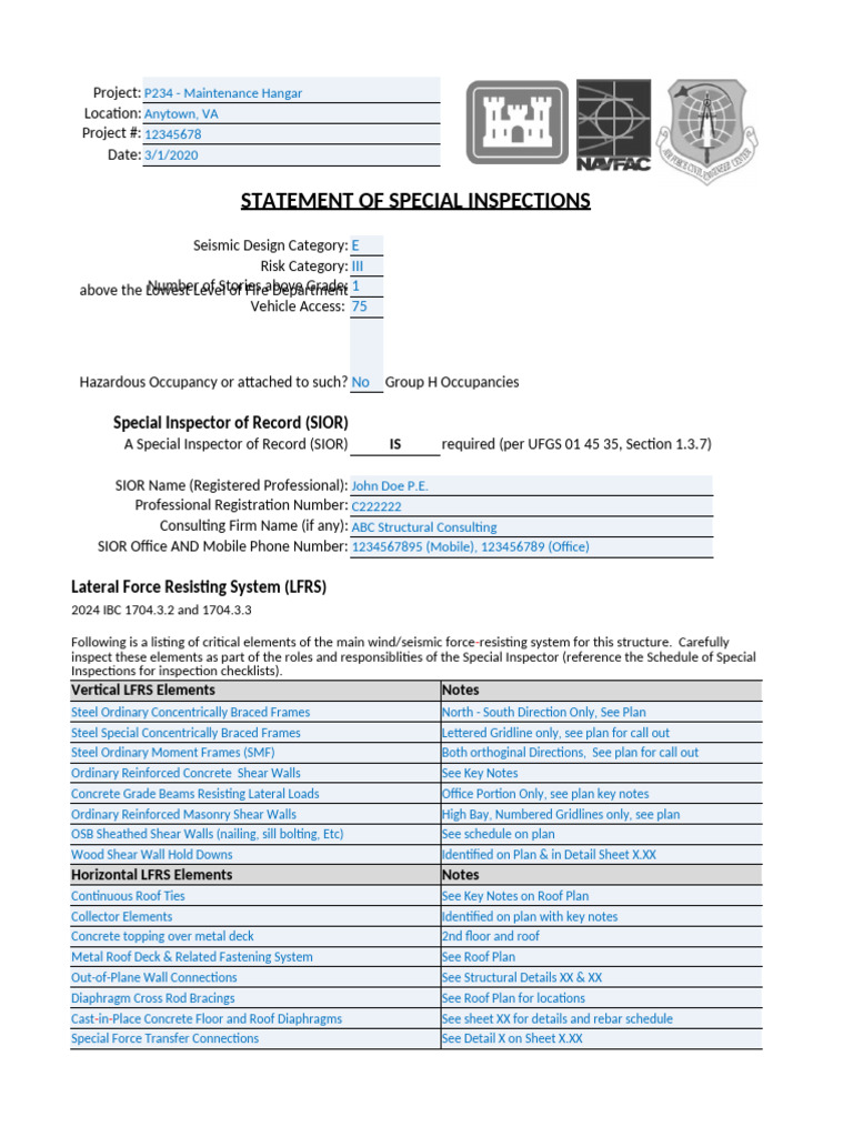Statement of Special Inspections 2024 | PDF | Real Estate | Civil ...