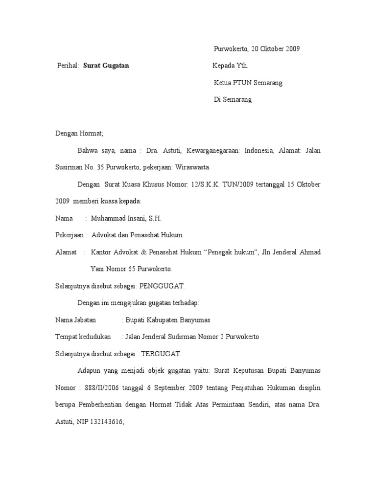 Contoh Surat Gugatan Lengkap | PDF