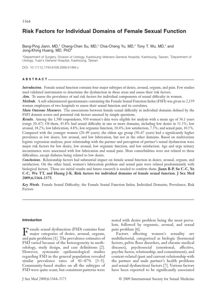 Risk Factors in Female Sexual Function | PDF | Sexual Arousal | Sexual ...