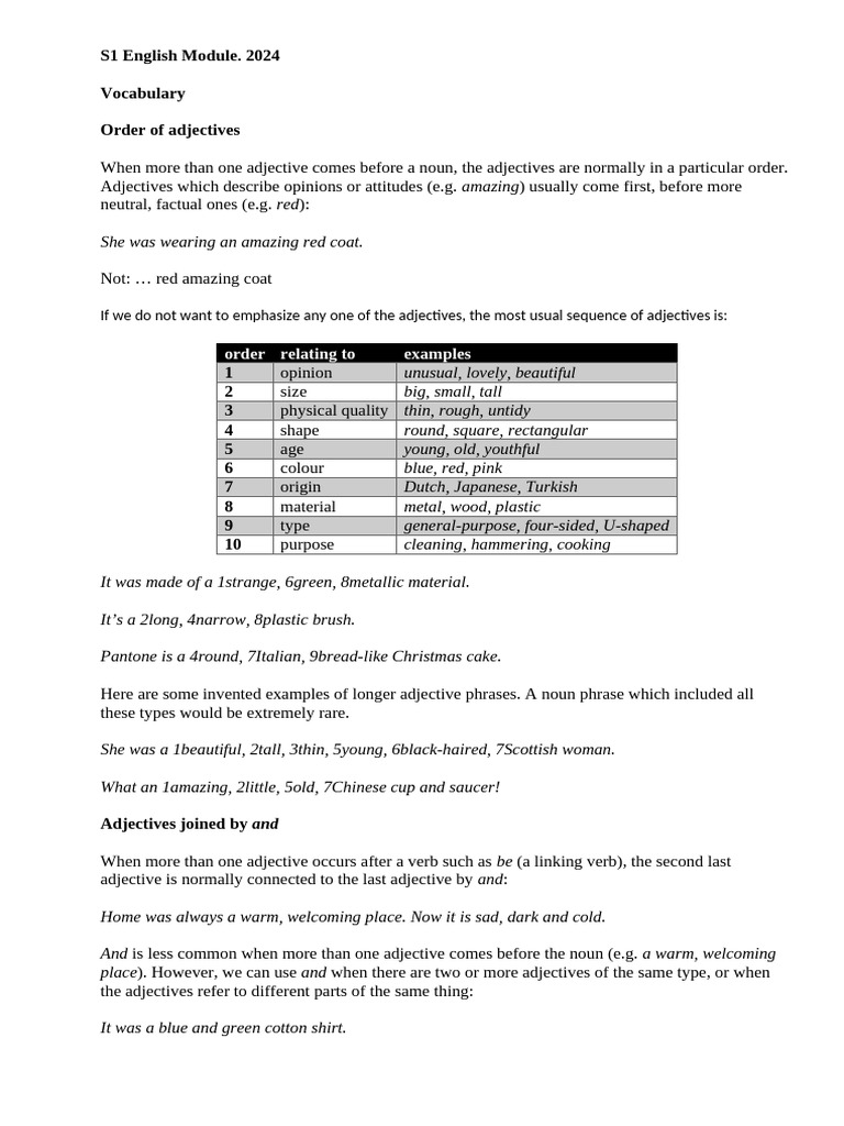 Order of Adjectives in English | PDF