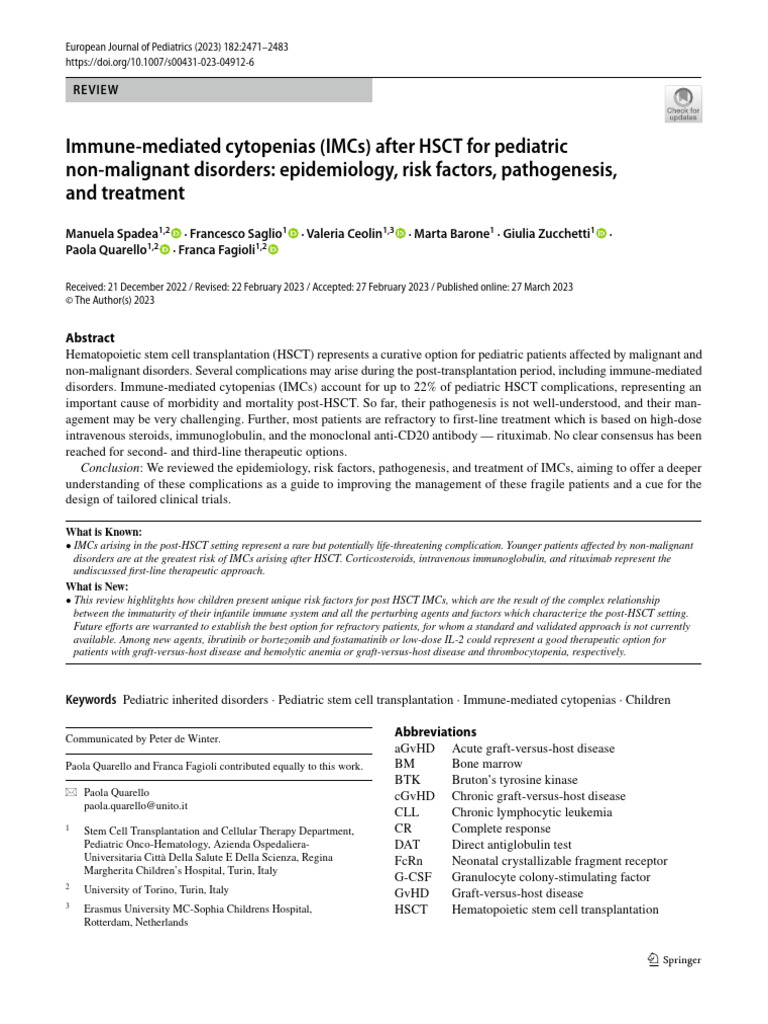 Immune-Mediated Cytopenias Post-HSCT | PDF | Hematopoietic Stem Cell ...