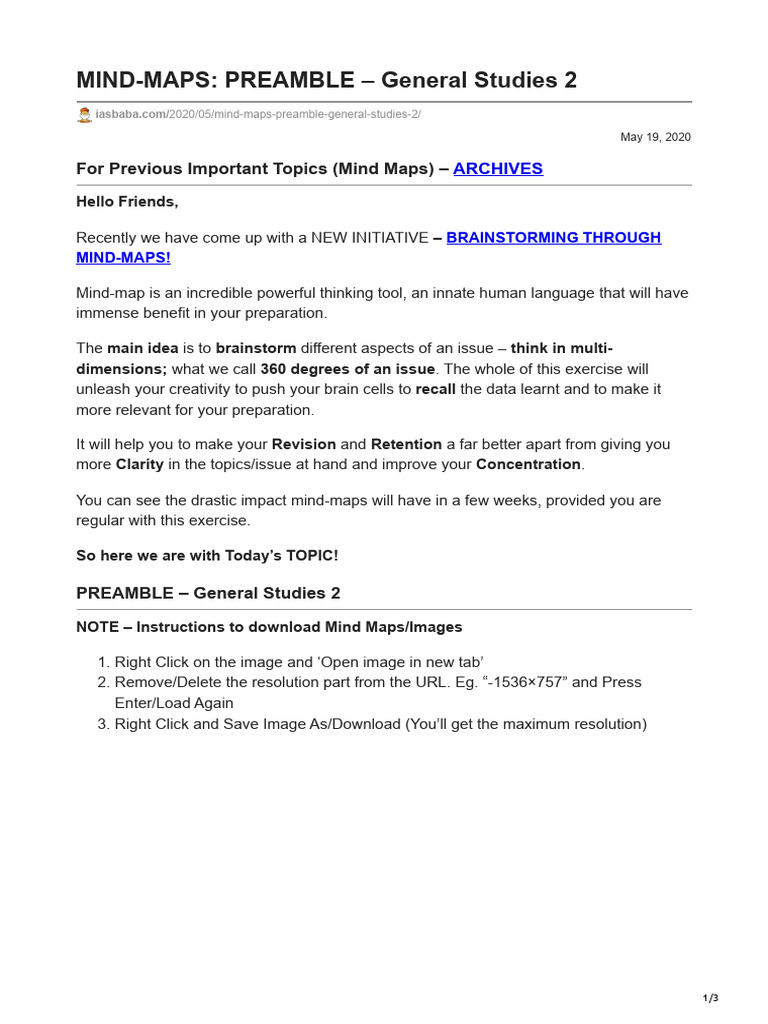 Preamble Mind Map for UPSC Preparation | PDF | Cognition | Cognitive ...