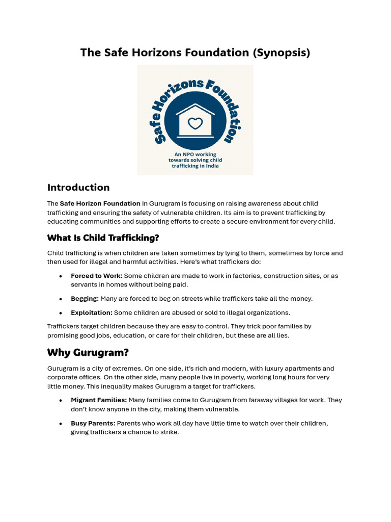 The Safe Horizons Foundation Synopsis | PDF | Human Trafficking | Injustice