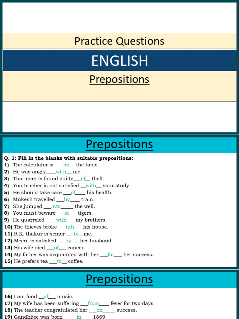 Prepositions Practice Questions Solution Lyst1717837840558 | PDF