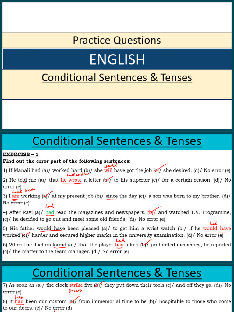Conditional Sentences Tenses Practice Questions Solution ...