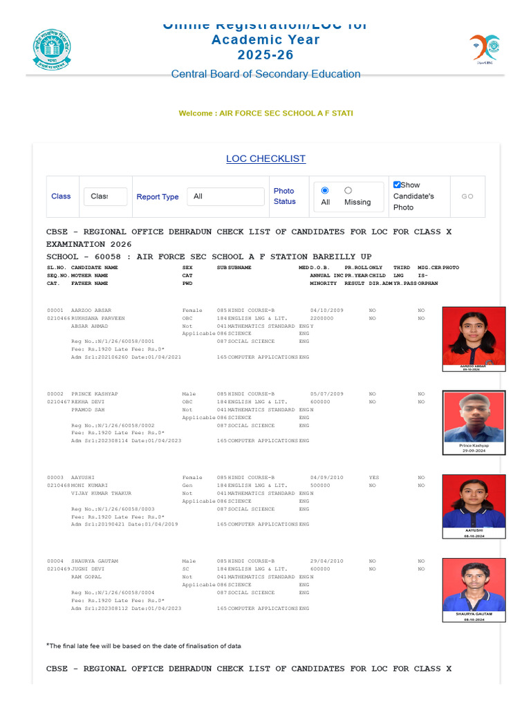 LOC Checklist for Class X Candidates | PDF | Qualifications | Schools