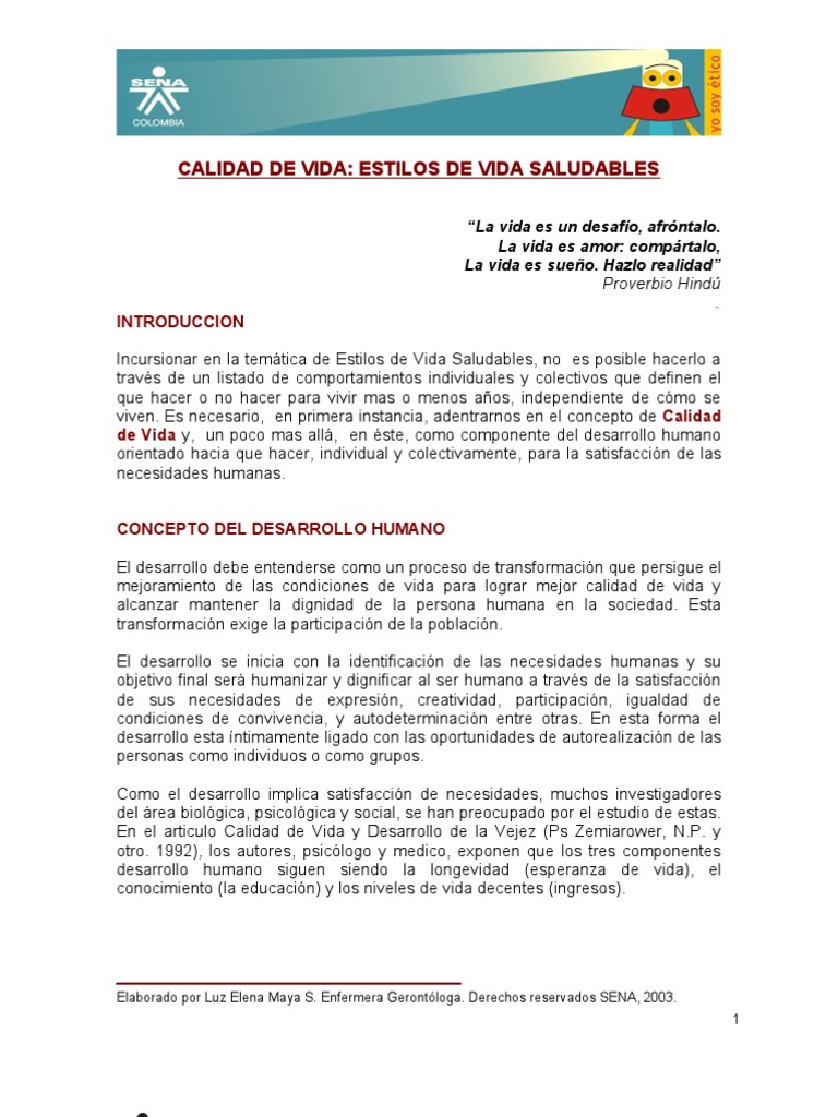 Calidad de Vida - Estilos de Vida Saludables | PDF | Bienestar ...