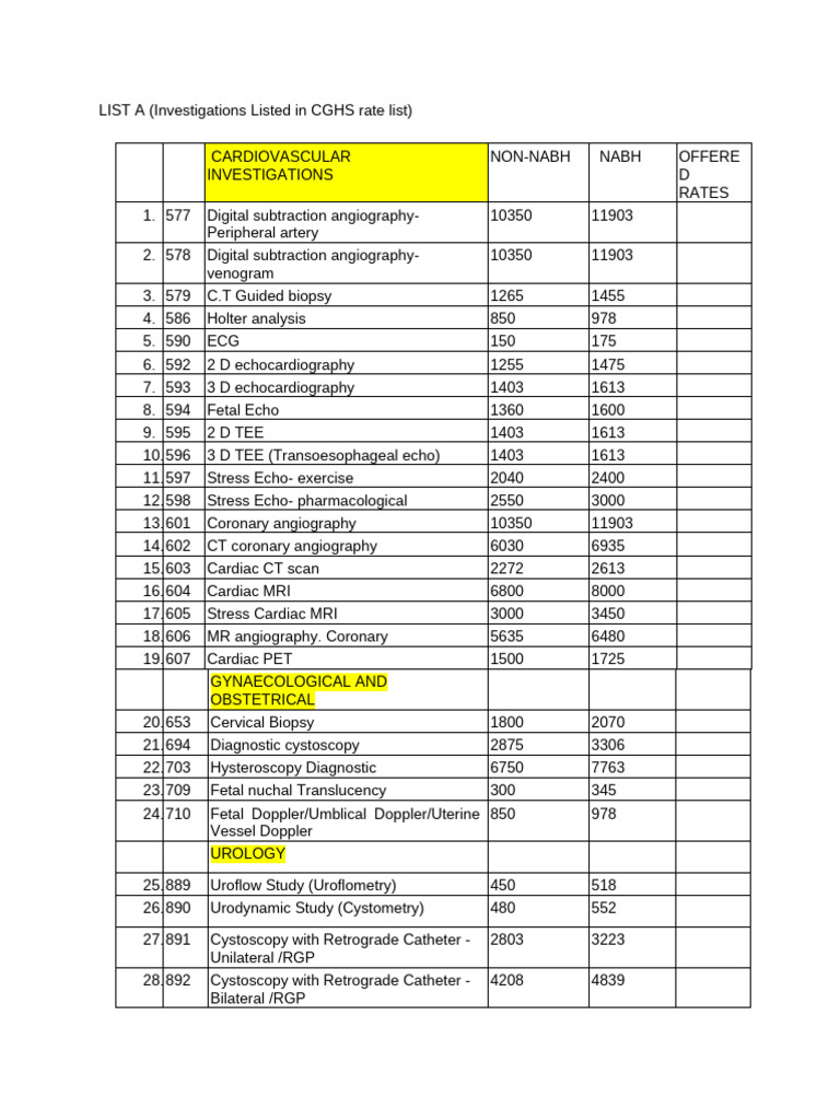 RCF Lab Rate List New . | PDF | Blood Plasma | Ct Scan