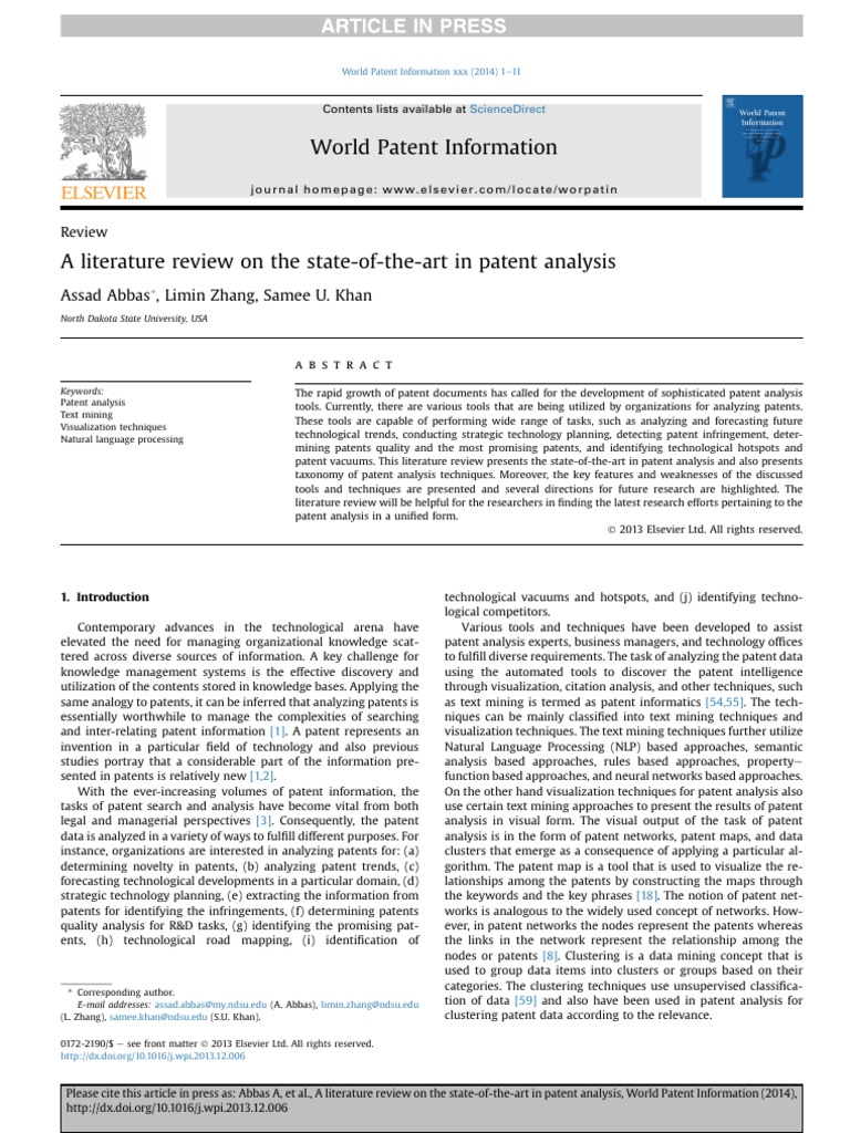 State-of-the-Art Patent Analysis Review | PDF | Information | Patent