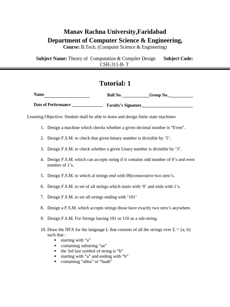 Finite State Machine Design Exercises | PDF