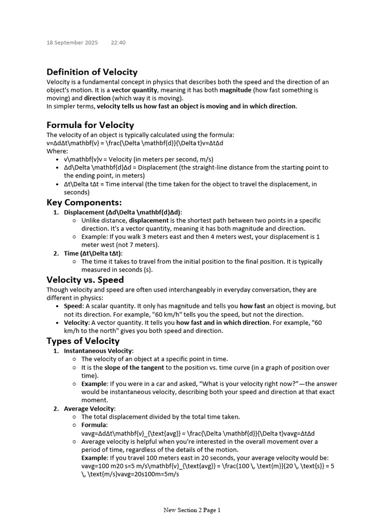 Understanding Velocity in Physics | PDF | Velocity | Speed