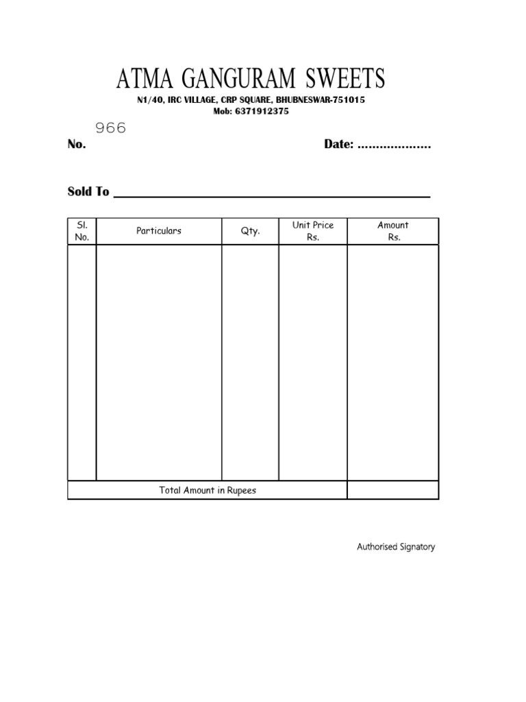 ATMA GANGURAM SWEETS Invoice Template | PDF