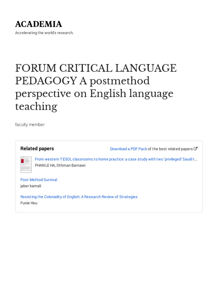 Postmethod Perspectives in Language Teaching | PDF | Second Language ...
