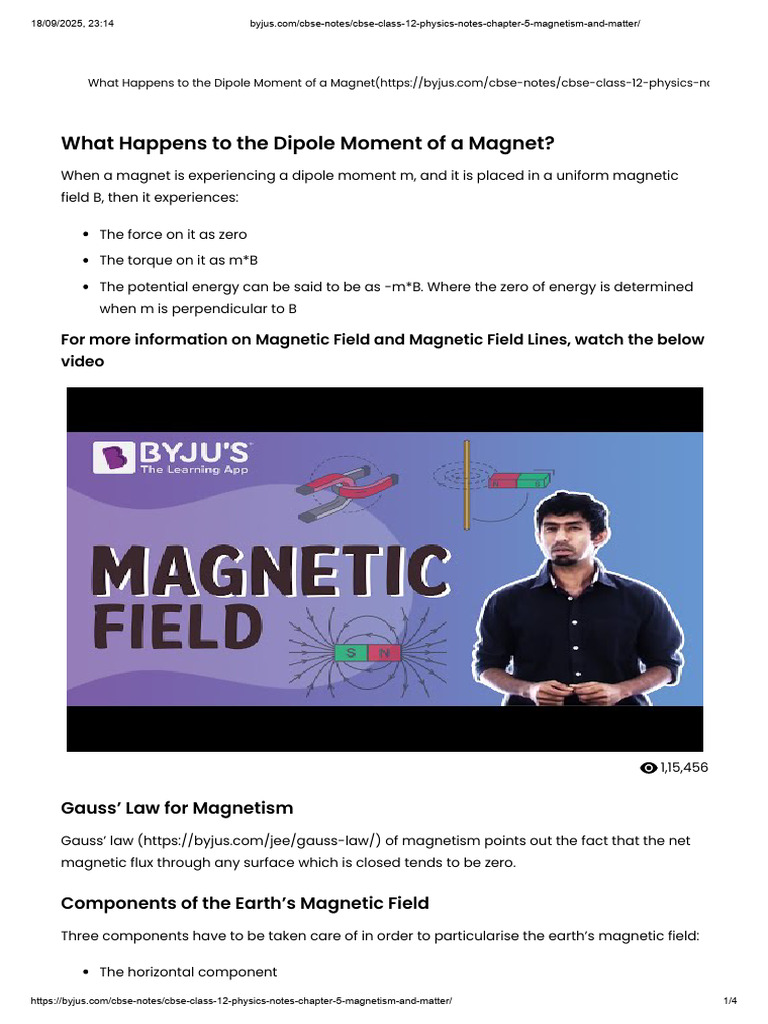 Magnetism and Matter: Key Concepts | PDF | Magnetism | Magnetic Field