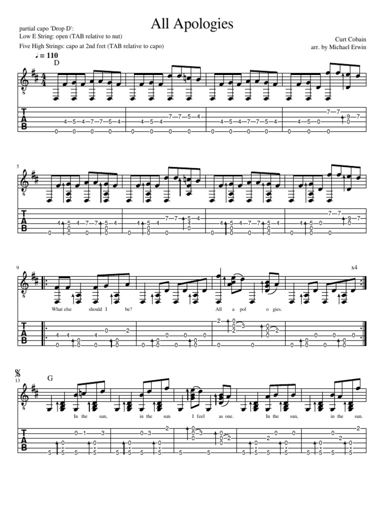 All Apologies Guitar Tab Guide | PDF | European Musical Instruments ...
