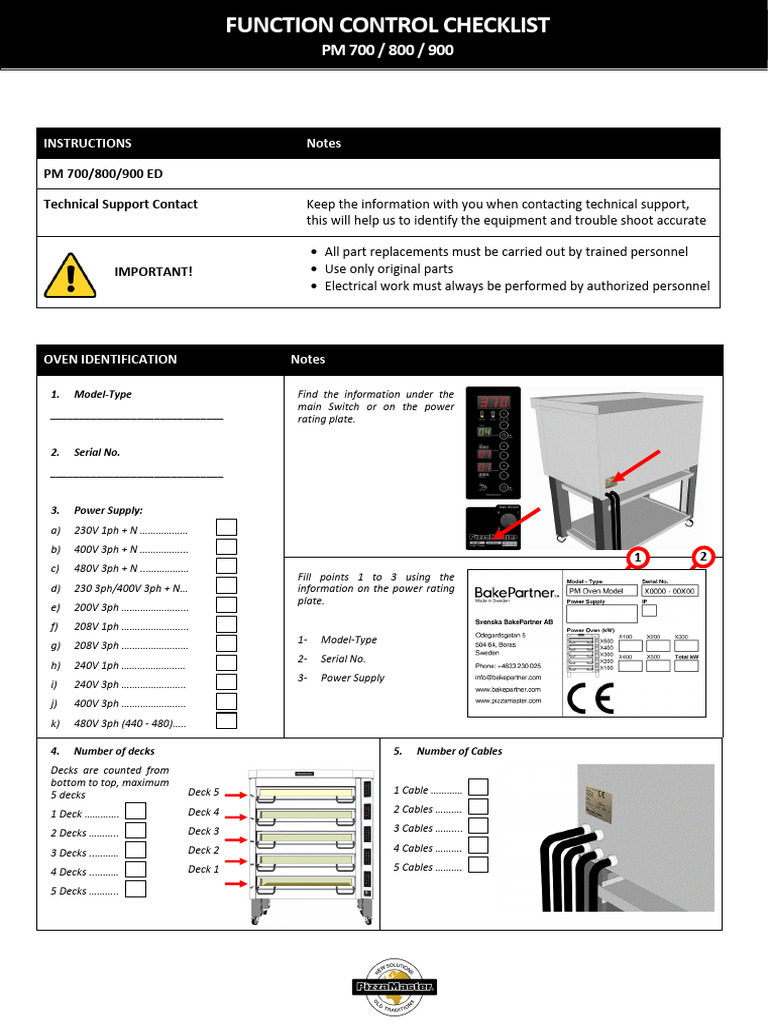 Function Control Checklist PizzaMaster PM 700 800 900 | PDF ...