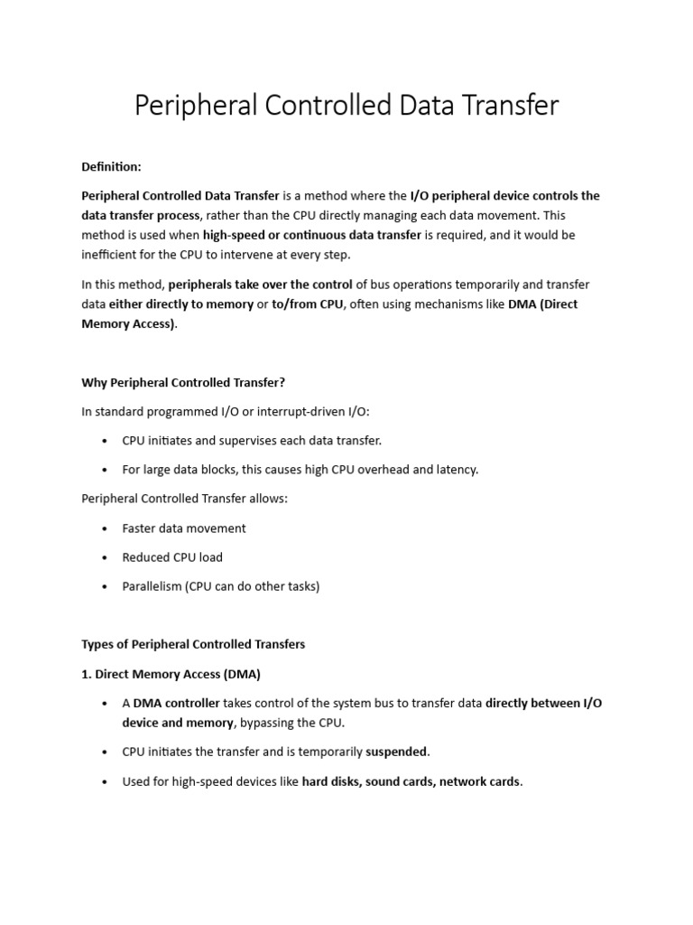 Peripheral Controlled Data Transfer | PDF | Input/Output | Computer ...