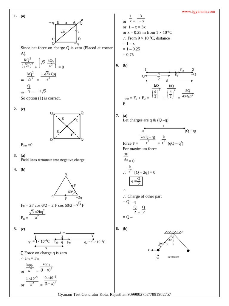 Electrostatics Problem Solutions Guide | PDF | Physical Phenomena | Physics