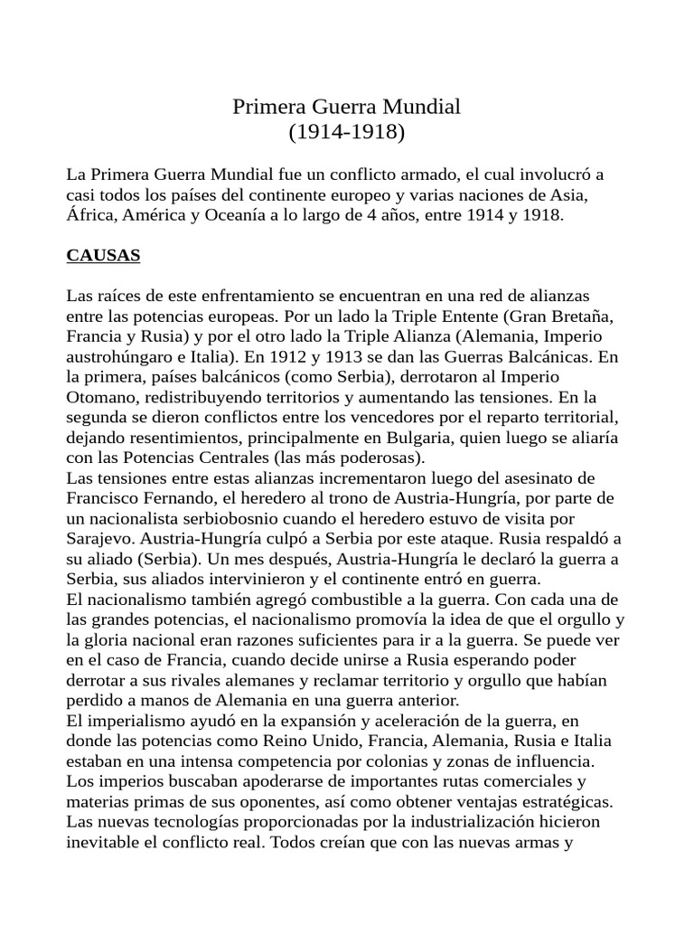 Causas y consecuencias de la Primera Guerra Mundial | PDF | Austria ...