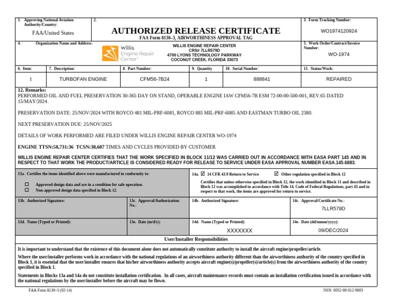 FAA Form 8130-3 Airworthiness Tag | PDF | Aviation