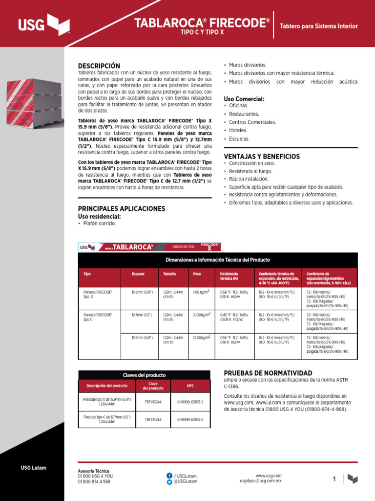 Tableros Firecode® Tipo C y X USG | PDF | Industrias | Ingeniería de ...