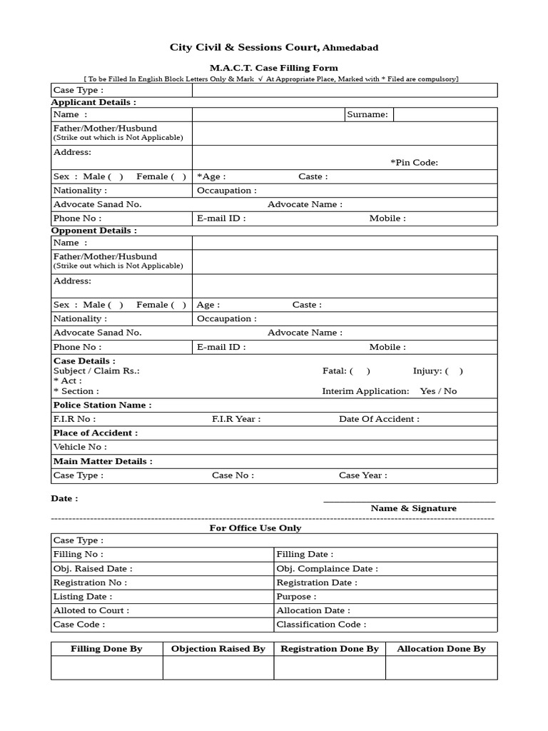 Ahmedabad M.A.C.T. Case Form | PDF