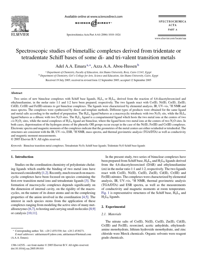 Bimetallic Complexes from Schiff Bases | PDF | Coordination Complex ...