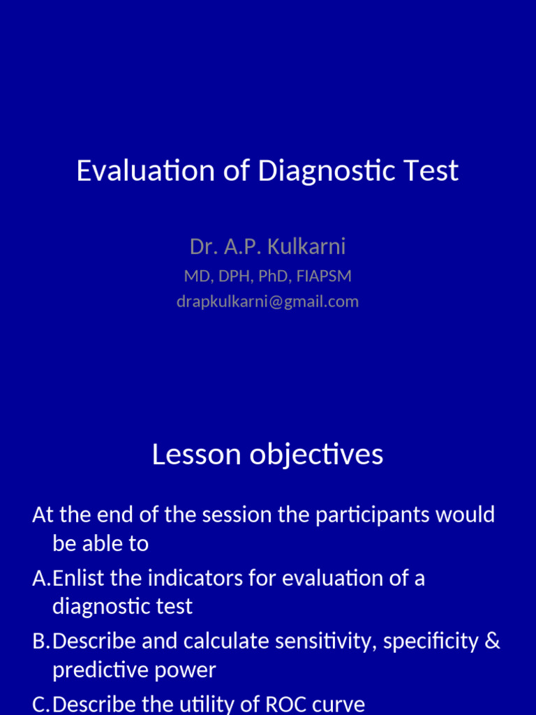 Diagnostic Test Evaluation Techniques | PDF | Receiver Operating ...
