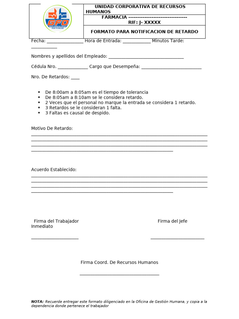 Formato de Notificación de Retardo | PDF