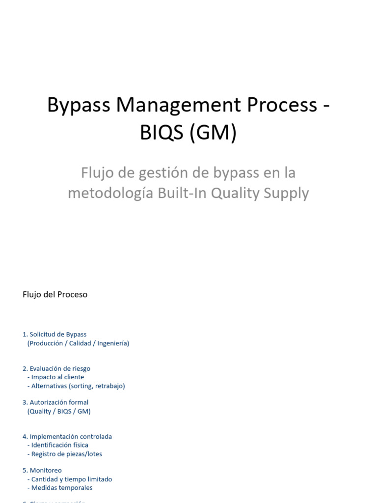 Proceso de Gestión de Bypass | PDF