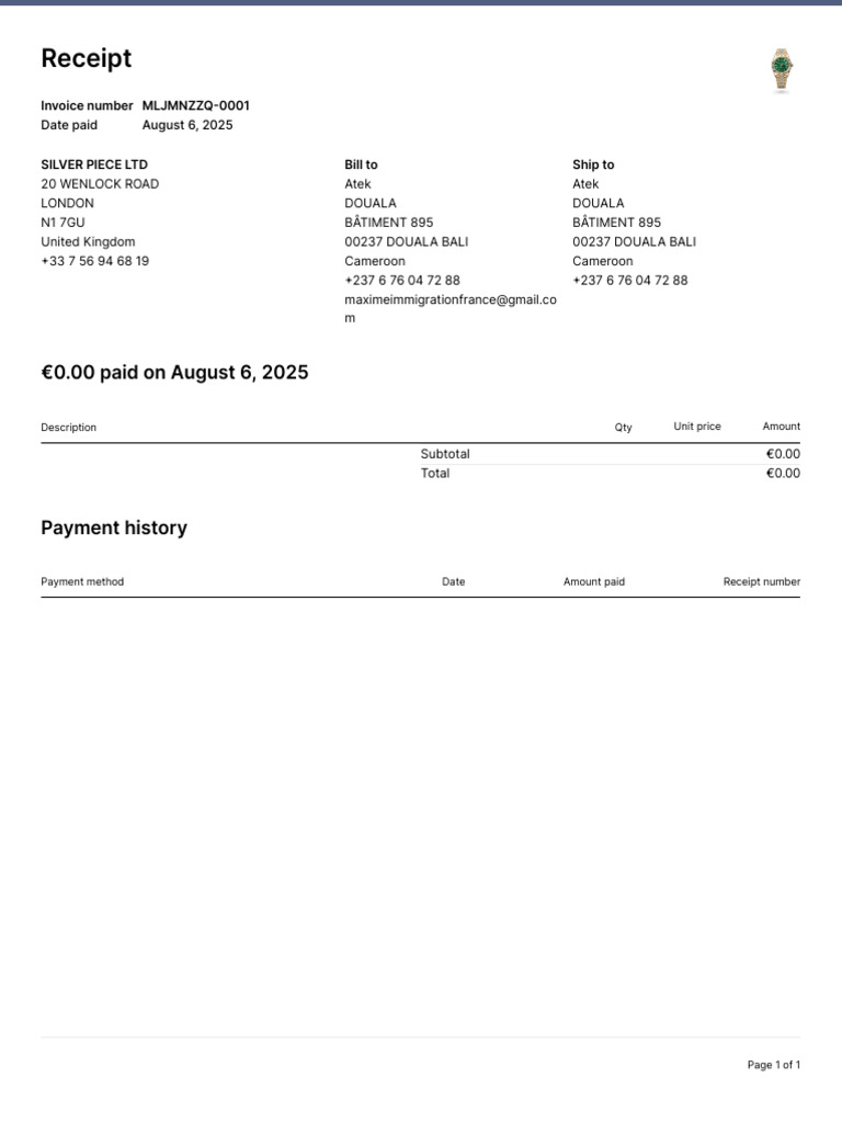 Invoice Receipt for Atek Payment | PDF