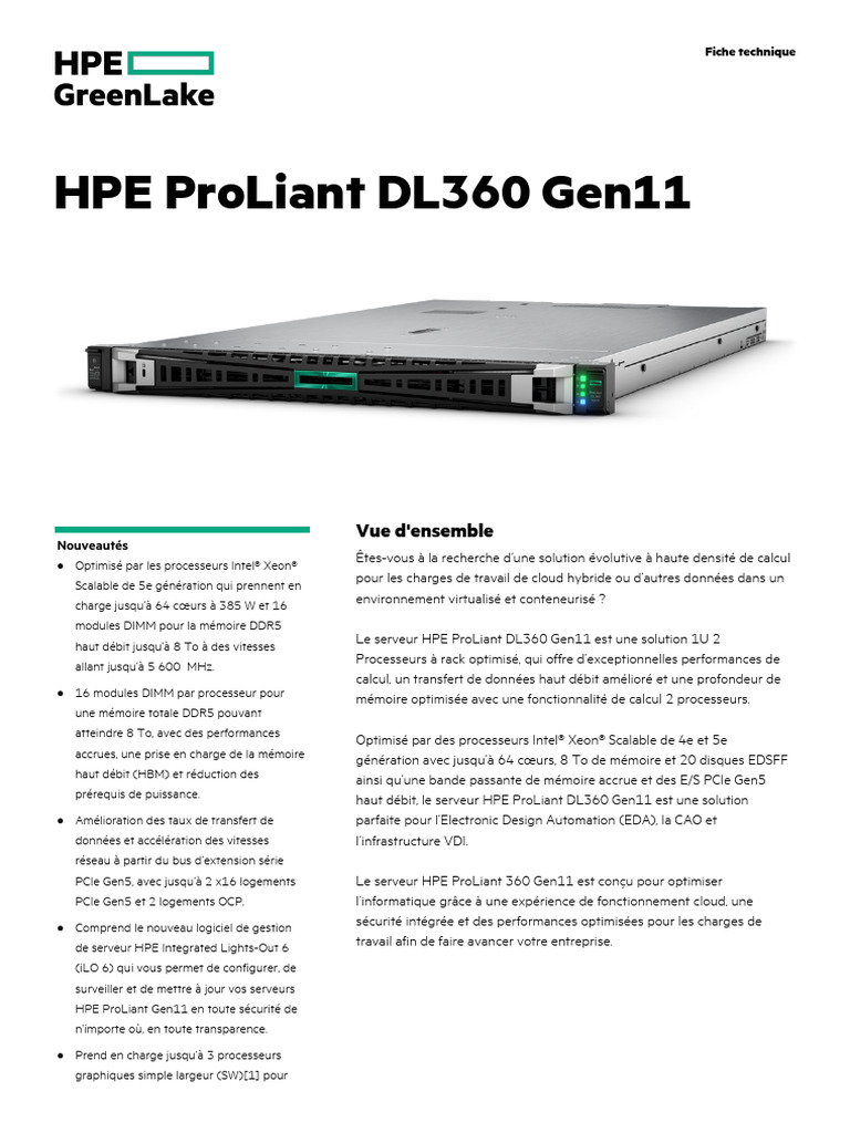 Serveur HPE ProLiant DL360 Gen11 | PDF | Cloud computing | Serveur ...