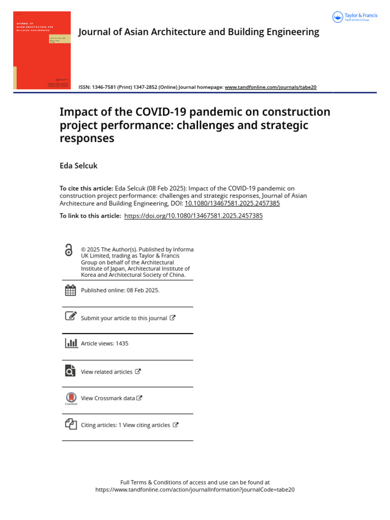 Impact of The COVID-19 Pandemic On Construction Project Performance ...