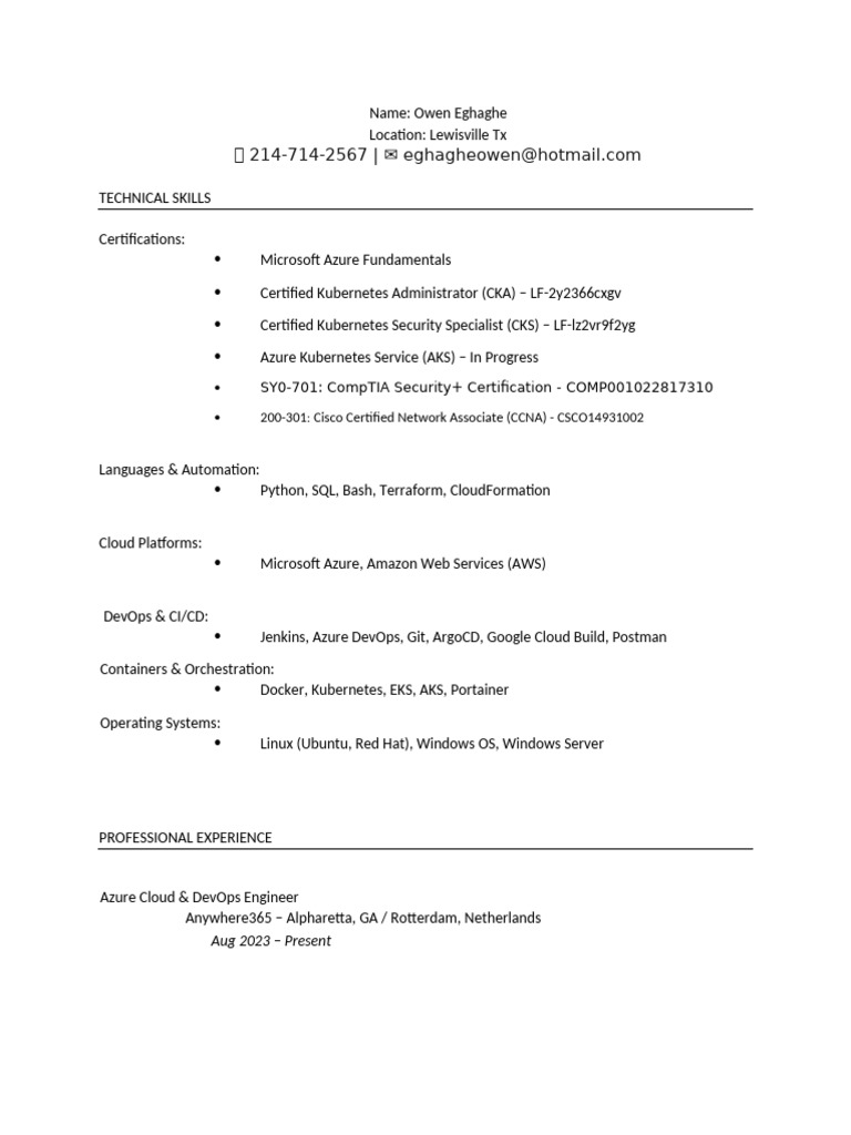 Azure DevOps Engineer at Anywhere365 | PDF | Cloud Computing ...