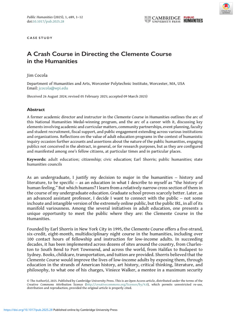 A Crash Course in Directing The Clemente Course in The Humanities | PDF