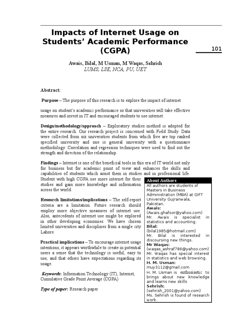 Internet Usage and Student Performance | PDF