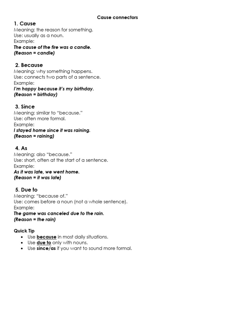Understanding Cause Connectors in English | PDF