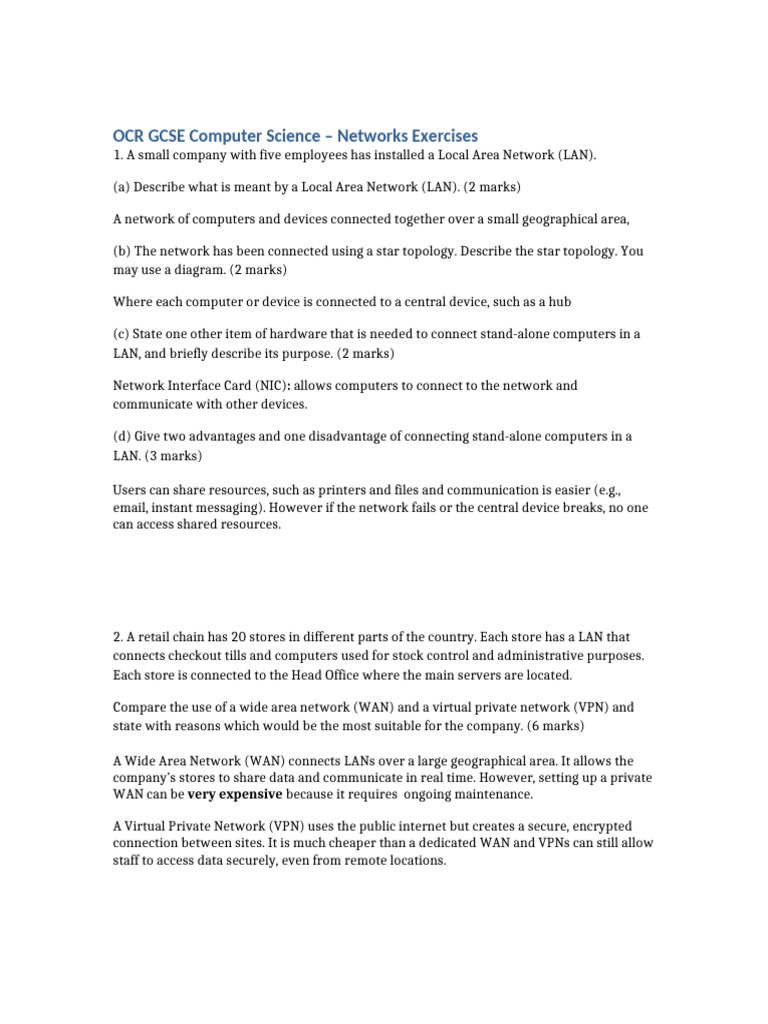 Networks q1 q2 Student | PDF