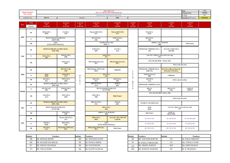 Time Table 2025-26 Odd Sem - XLSX - TT | PDF