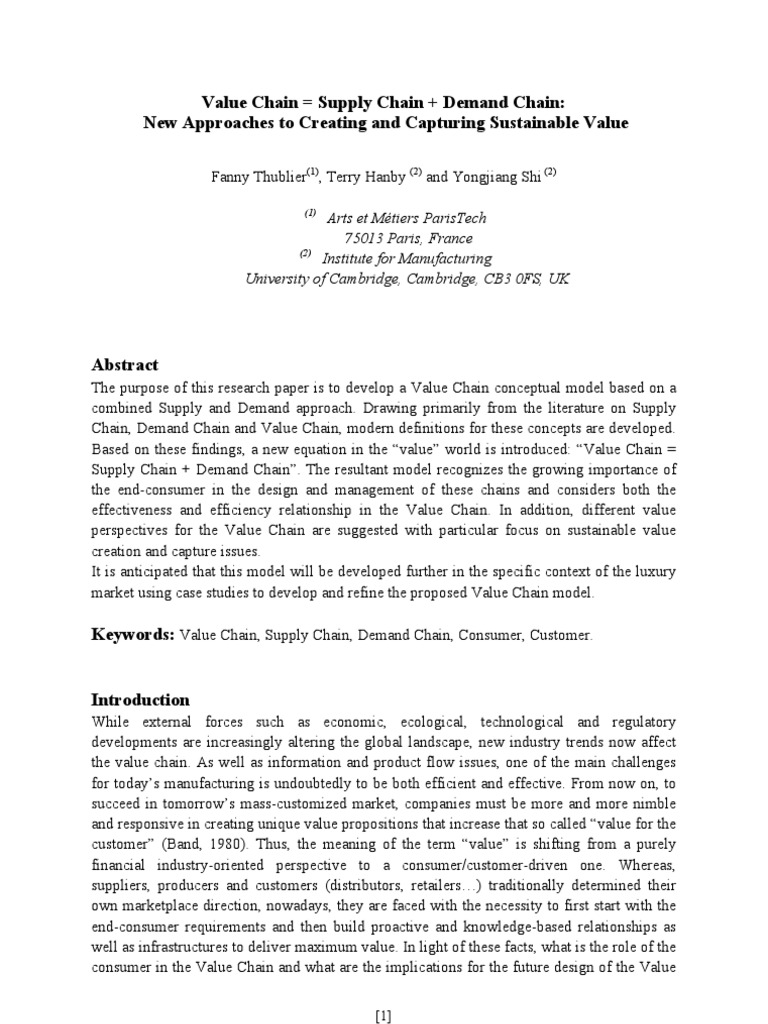 Value Chain: Integrating Supply and Demand | PDF | Supply Chain ...