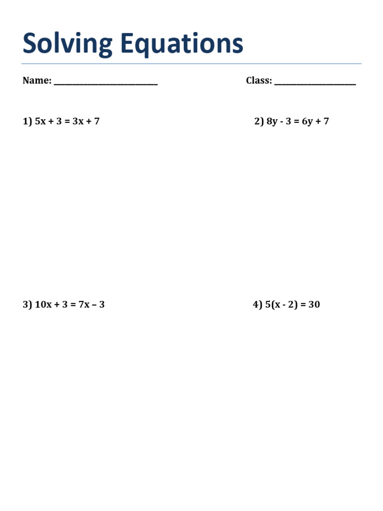 Solving Equations Sheet 2 | PDF