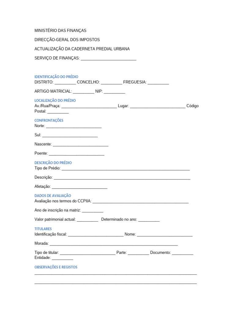 Caderneta Predial Editavel | PDF