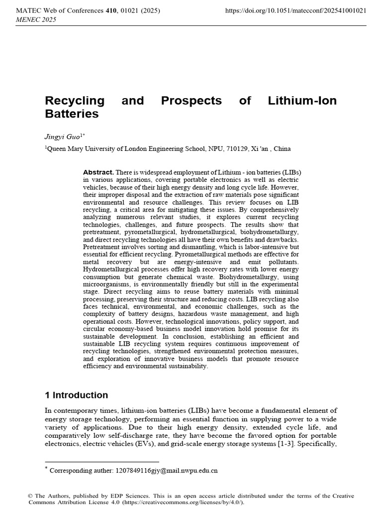 Lithium-Ion Battery Recycling Insights | PDF | Lithium Ion Battery ...