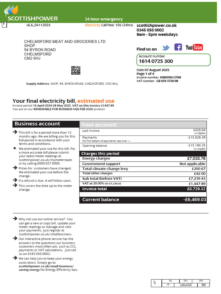 Scottish Power Business Bill Summary | PDF | Invoice | Value Added Tax