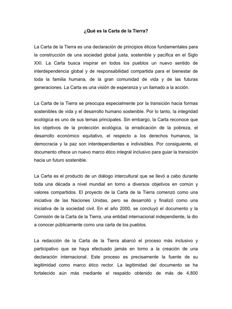 Principios de la Carta de la Tierra | PDF | Sustentabilidad | Entorno ...